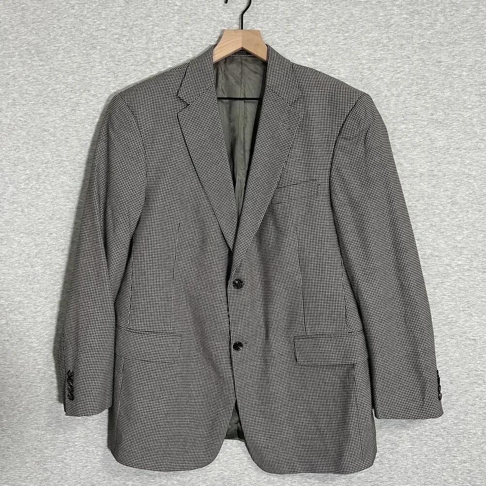 Vintage Hart Schaffner Marx Houndstooth Sport Jacket Blazer Mens 42R USA Black